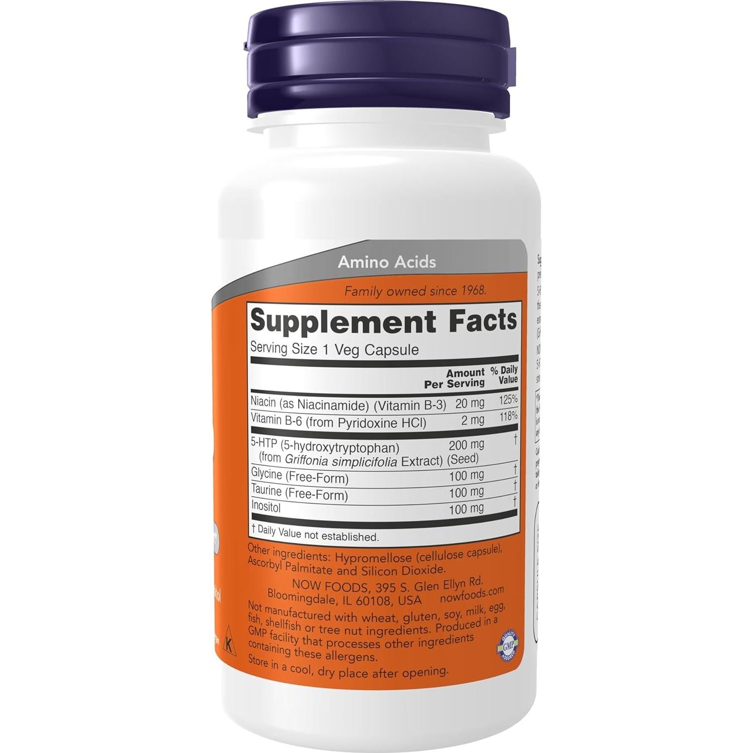 Suplemento 5-HTP NOW Foods Doble Fuerza 200 mg 60 Cápsulas Veganas