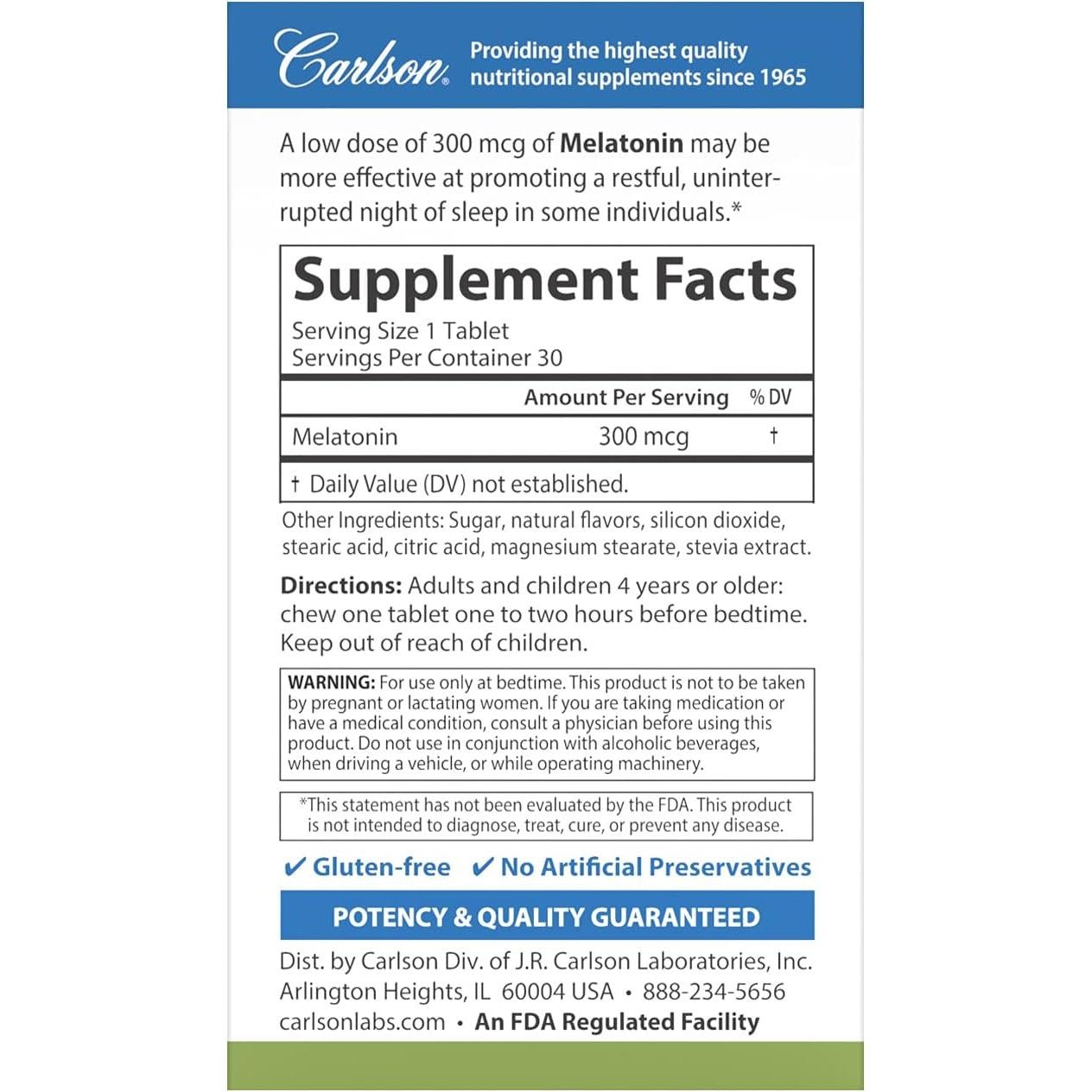 Melatonina Carlson 300 mcg 30 Tabletas Masticables Sabor Fresa-Limón