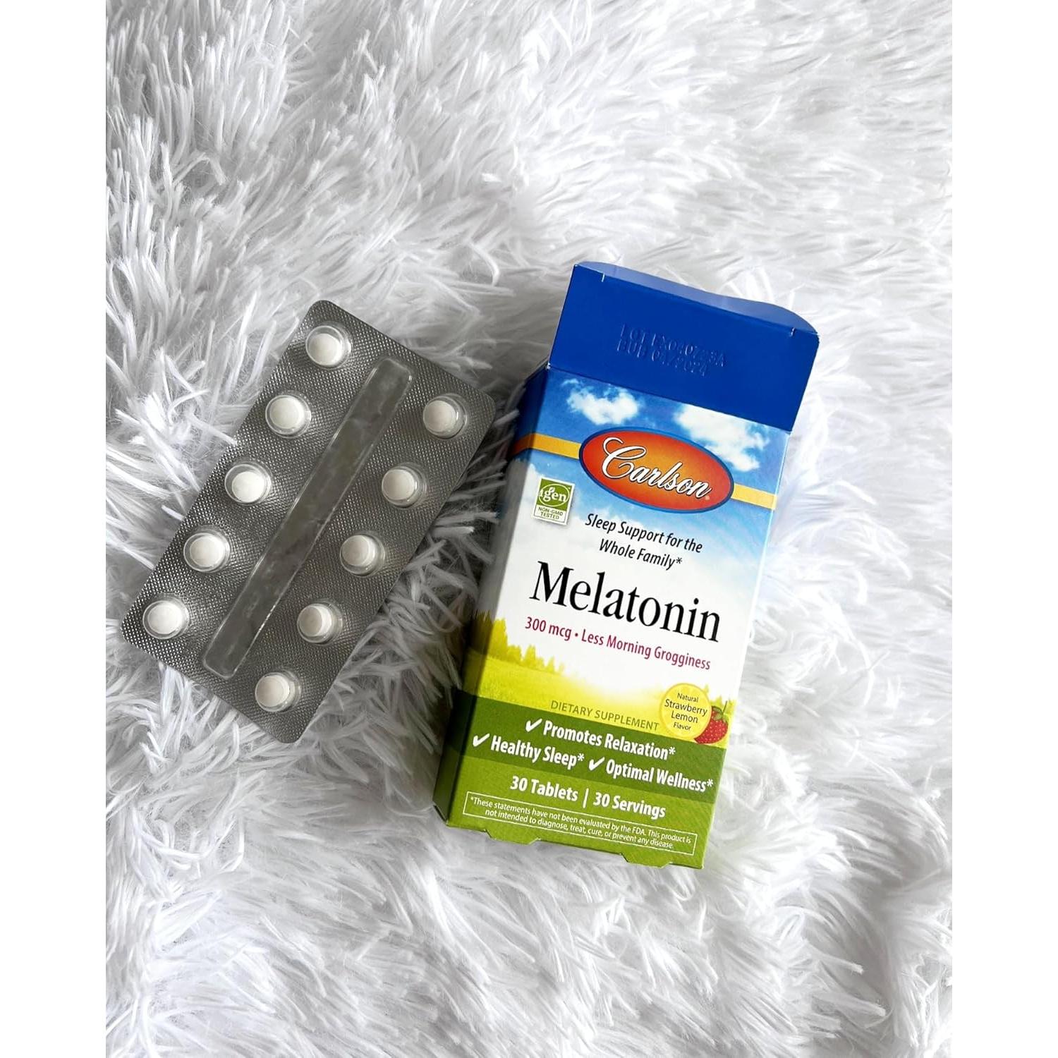 Melatonina Carlson 300 mcg 30 Tabletas Masticables Sabor Fresa-Limón