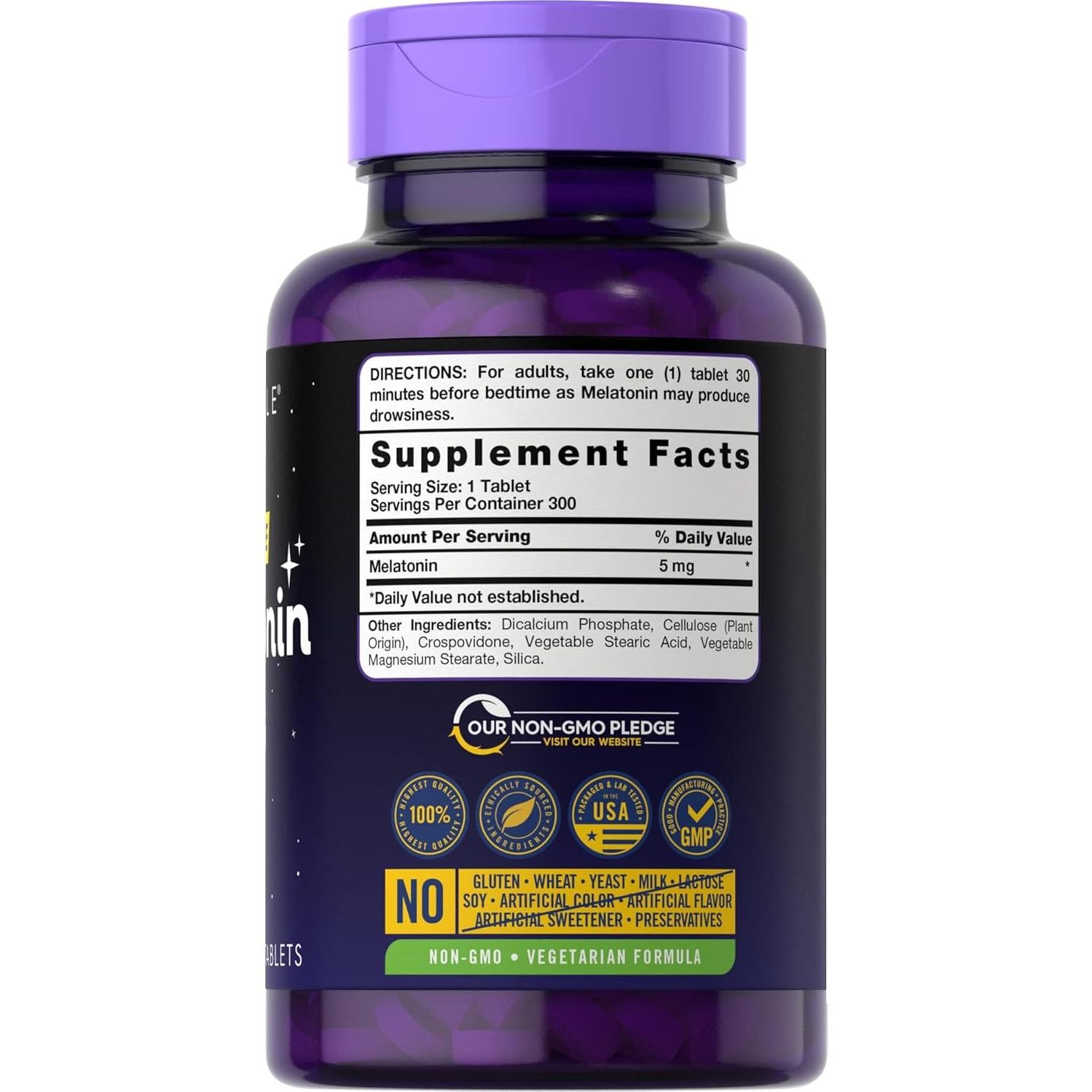 Melatonina 5mg Carlyle | 300 Tabletas Vegetarianas | Libre de Gluten