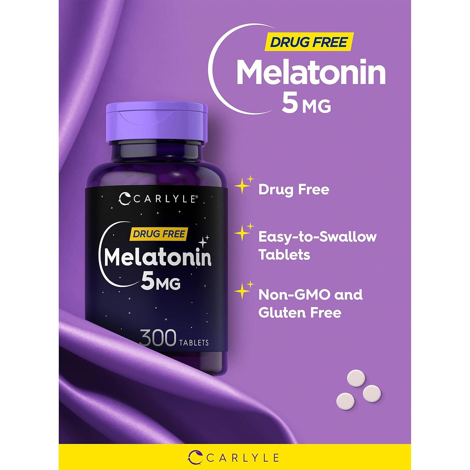 Melatonina 5mg Carlyle | 300 Tabletas Vegetarianas | Libre de Gluten