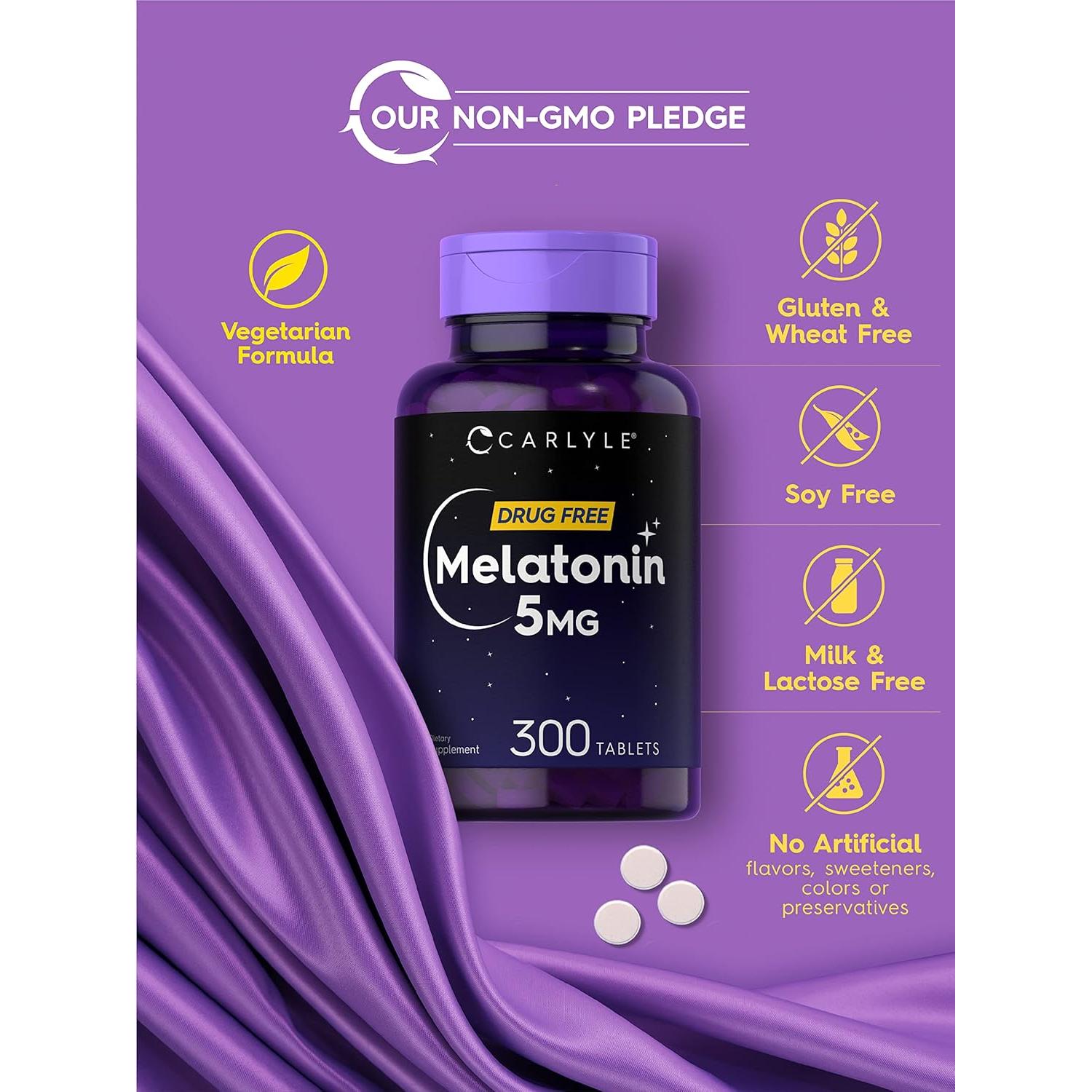 Melatonina 5mg Carlyle | 300 Tabletas Vegetarianas | Libre de Gluten
