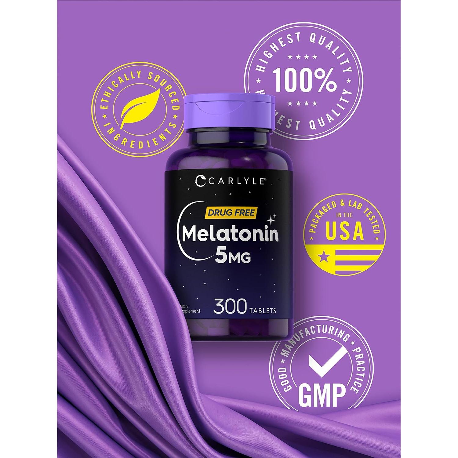 Melatonina 5mg Carlyle | 300 Tabletas Vegetarianas | Libre de Gluten