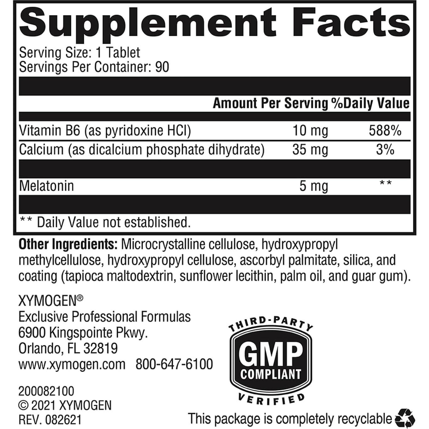 Melatonina CR Xymogen 5mg con Vitamina B6 - 90 Tabletas