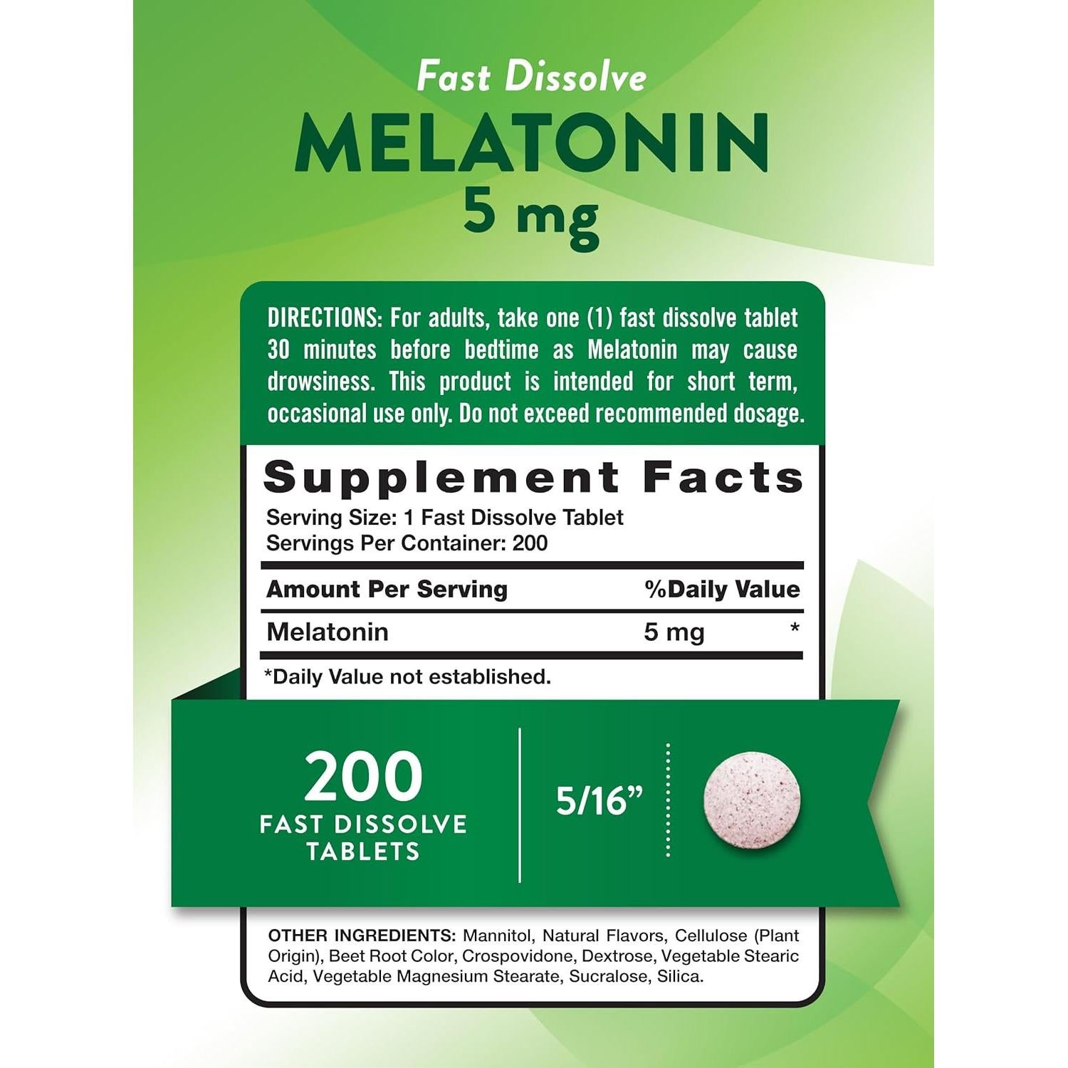 Tabletas de Melatonina 5mg Nature's Truth 200 Unidades Sabor Baya