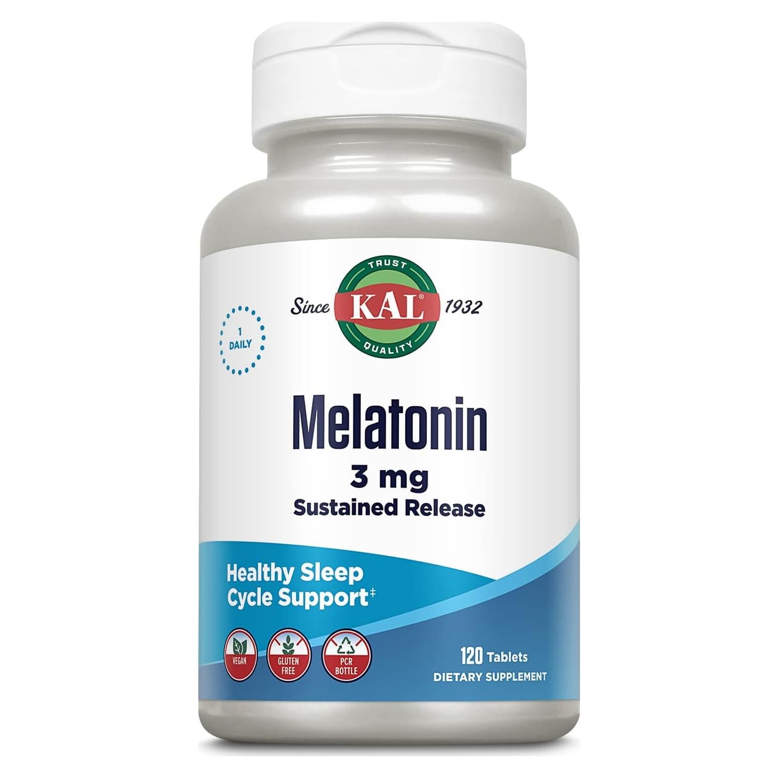 Suplemento de Melatonina KAL 3mg Liberación Sostenida 120 Tabletas