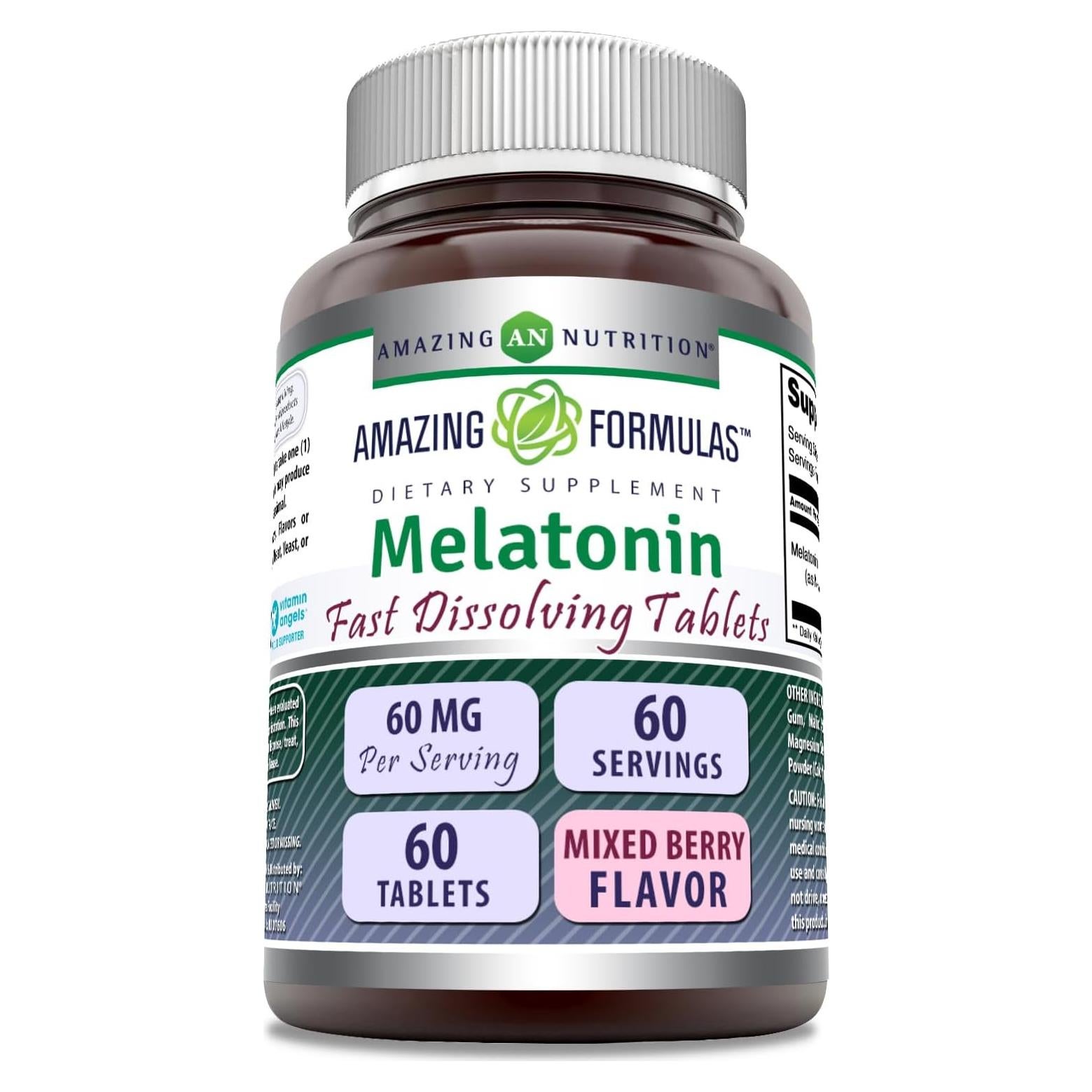 Suplemento de Melatonina 60 mg Fórmulas Asombrosas 60 Tabletas