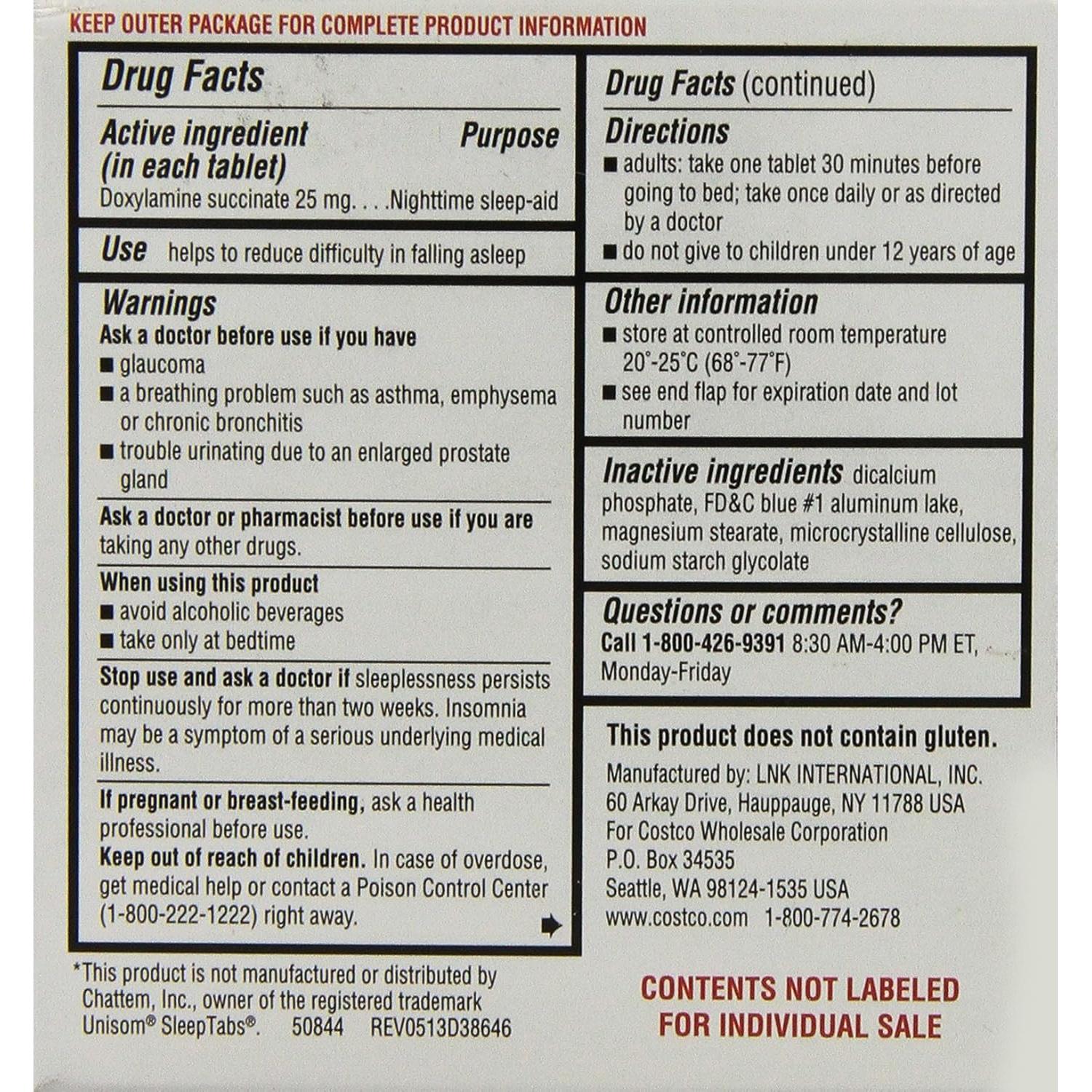 Kirkland Signature Ayuda para Dormir 192 Tabletas 25 mg