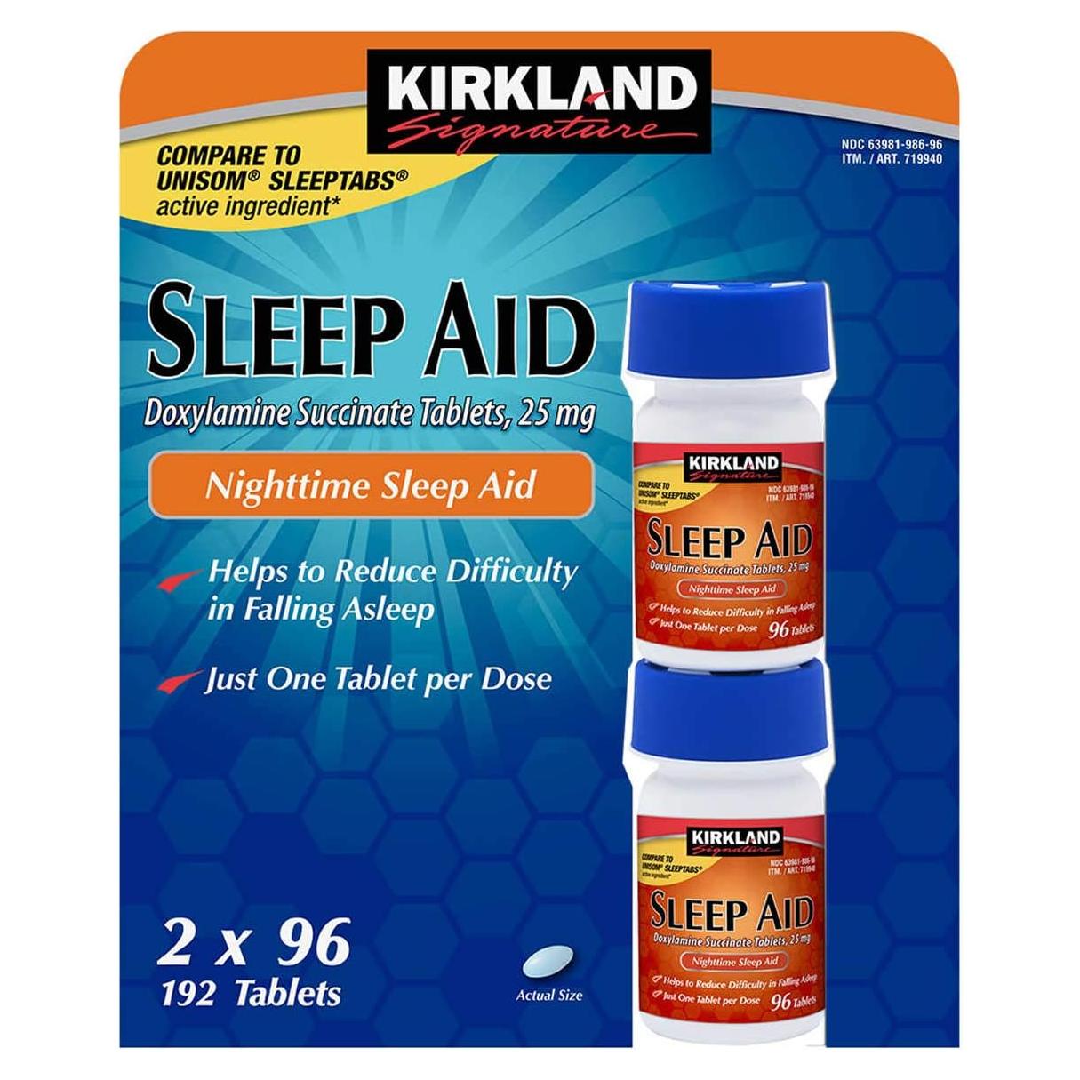 Tabletas para Dormir Kirkland Signature Doxilamina 25mg - 192 Unidades