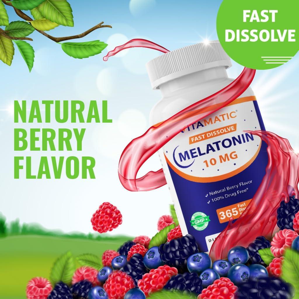 Tabletas de Melatonina Vitamatic 10 mg Sabor Baya - 365 Unidades