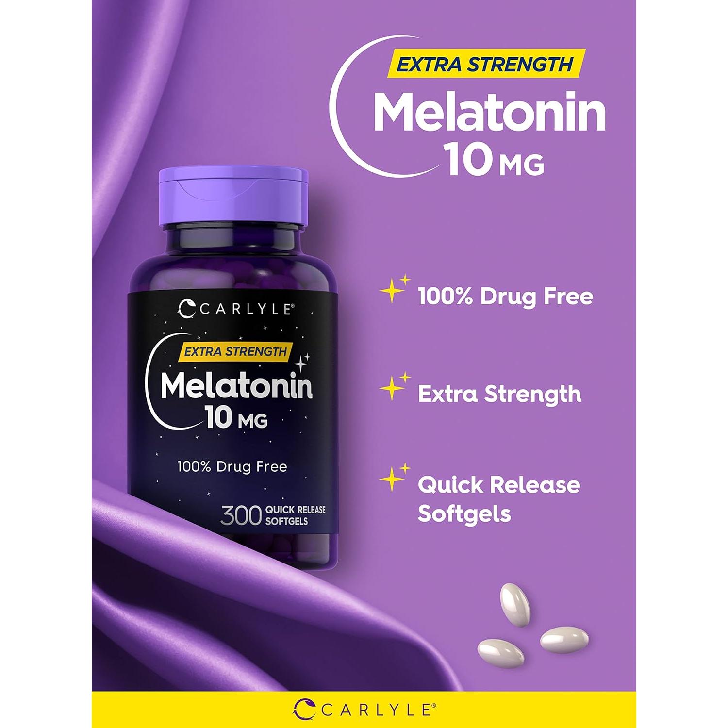 Melatonina 10mg Carlyle 300 Softgels Sin Gluten y OGM