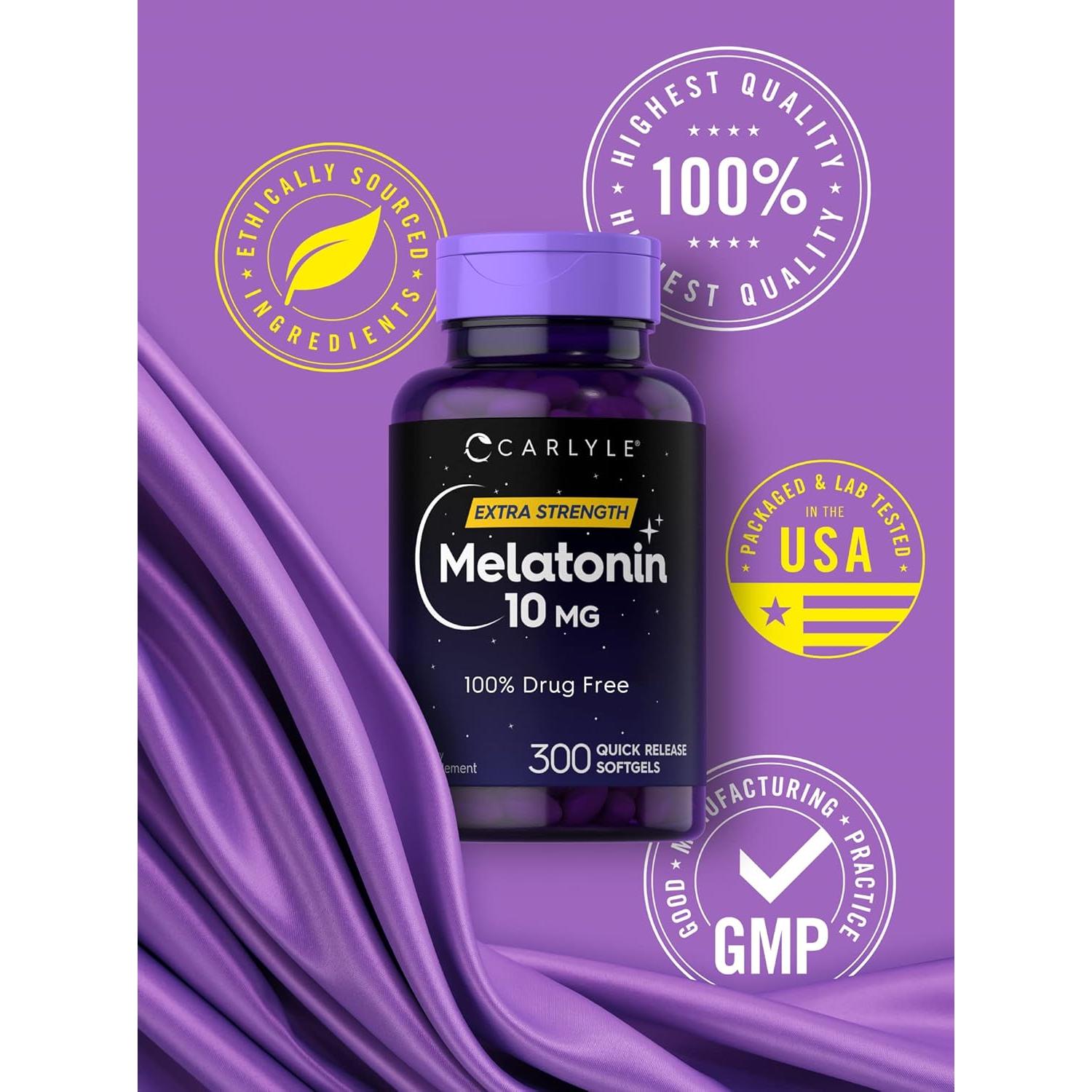 Melatonina 10mg Carlyle 300 Softgels Sin Gluten y OGM