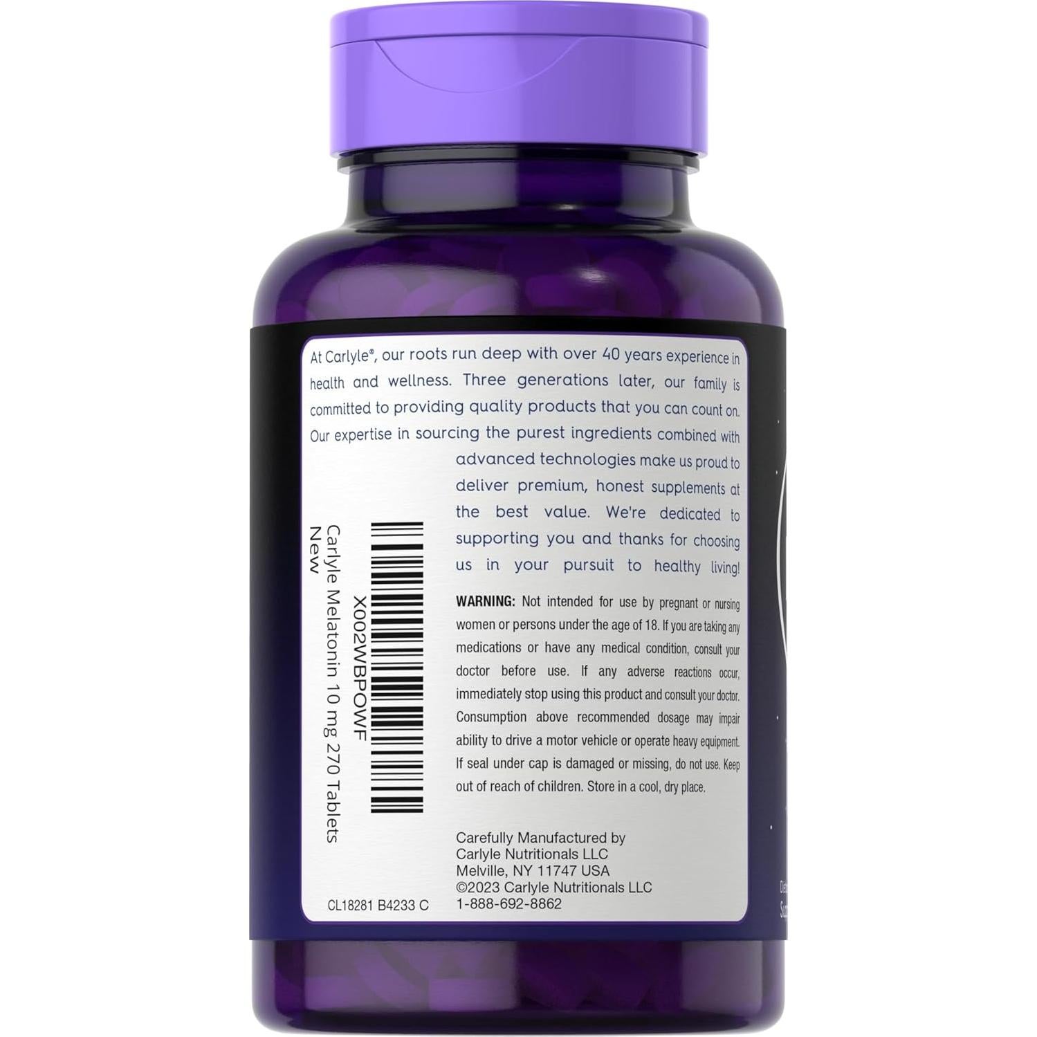 Carlyle Melatonina 10mg 270 Tabletas Vegetarianas L-Theanina