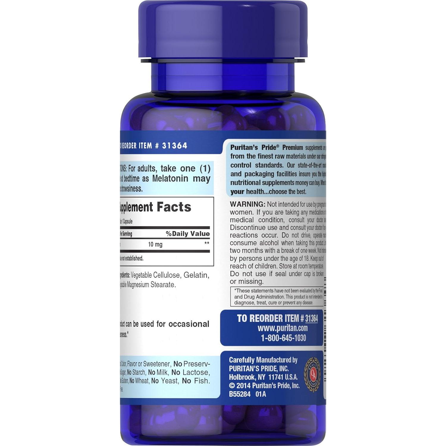 Melatonina Puritan's Pride 10mg 120 Cápsulas Rápida Liberación