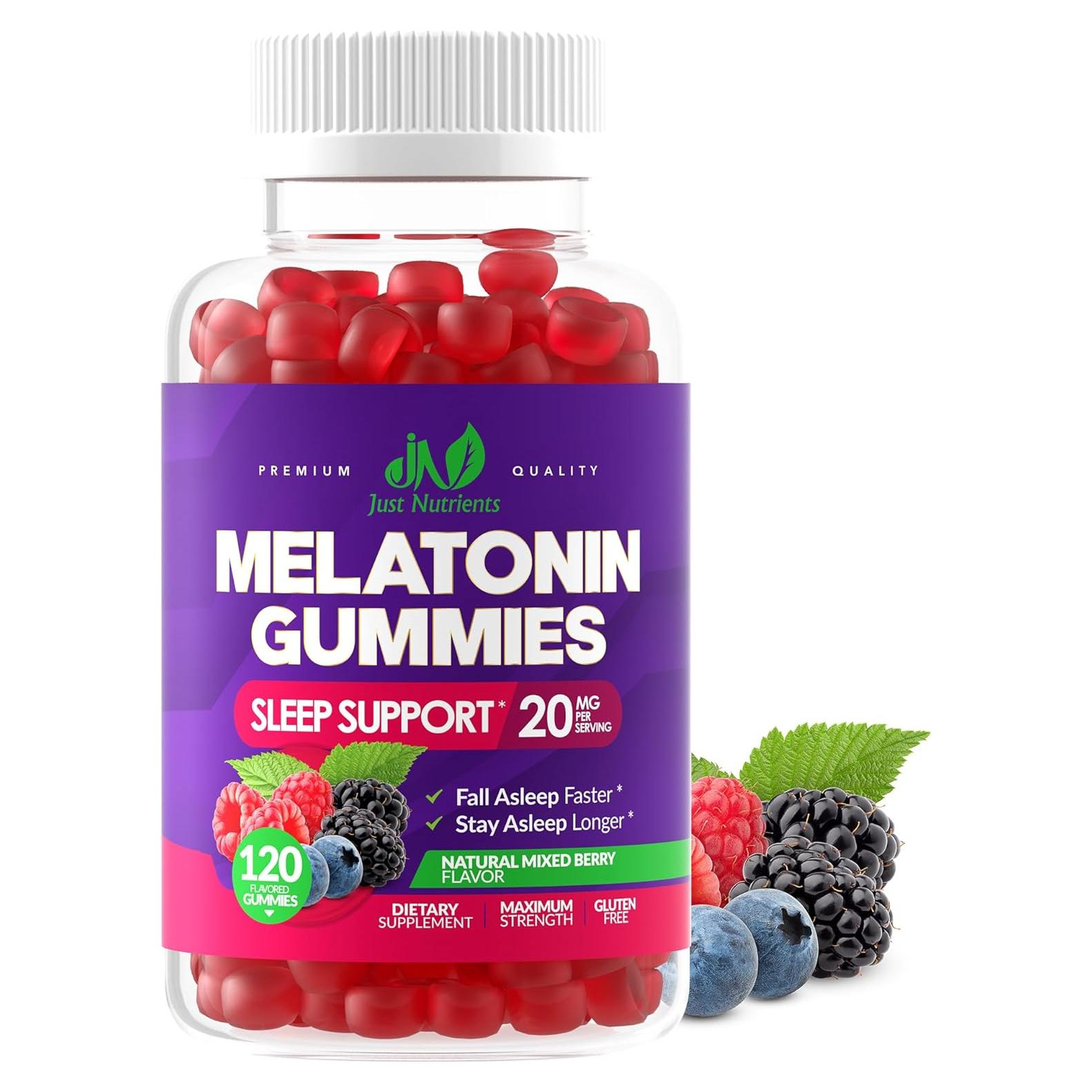 Gomitas de Melatonina Just Nutrients 20mg 120 Unidades Sabor Frutos Rojos