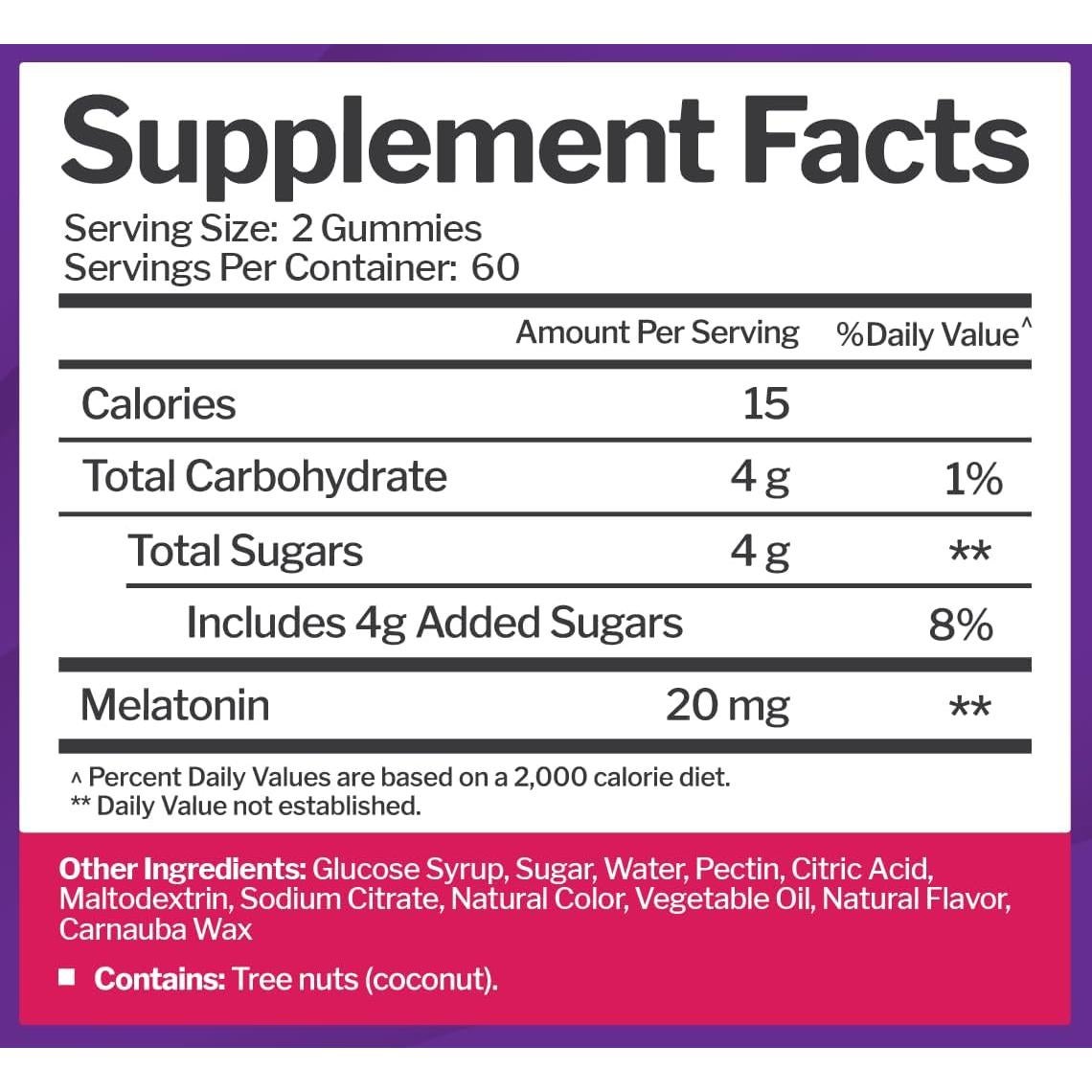 Gomitas de Melatonina Just Nutrients 20mg 120 Unidades Sabor Frutos Rojos