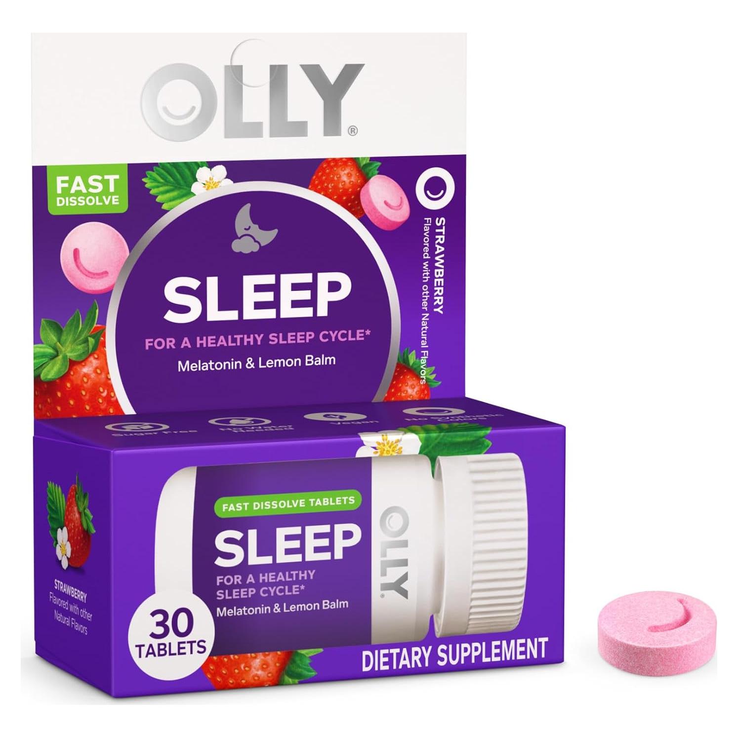 Tabletas de Melatonina OLLY Sueño Rápido 3mg Sabor Fresa - 30 Unidades
