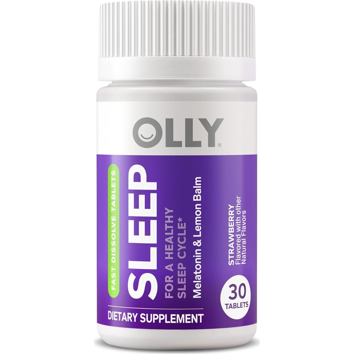 Tabletas de Melatonina OLLY Sueño Rápido 3mg Sabor Fresa - 30 Unidades