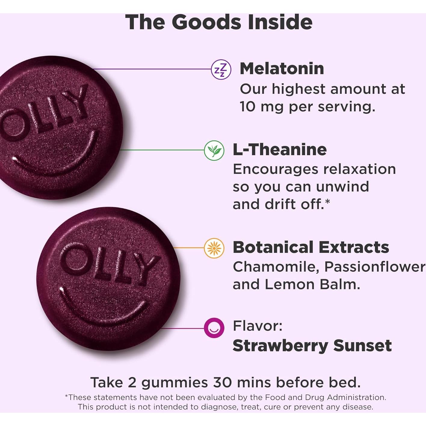 Gominolas para Sueño OLLY 10mg Melatonina Sin Azúcar 70 Conteo