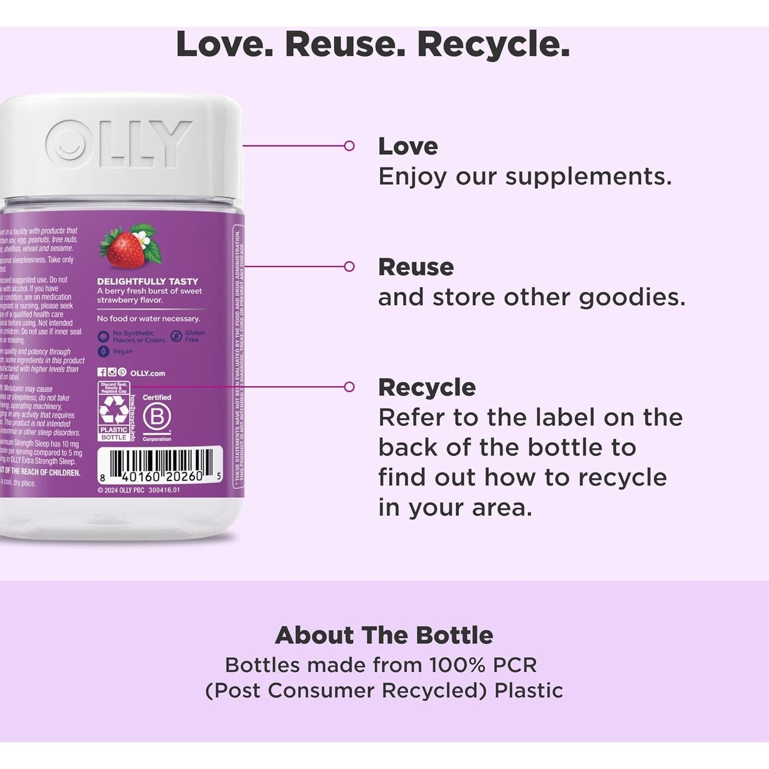 Gominolas para Sueño OLLY 10mg Melatonina Sin Azúcar 70 Conteo