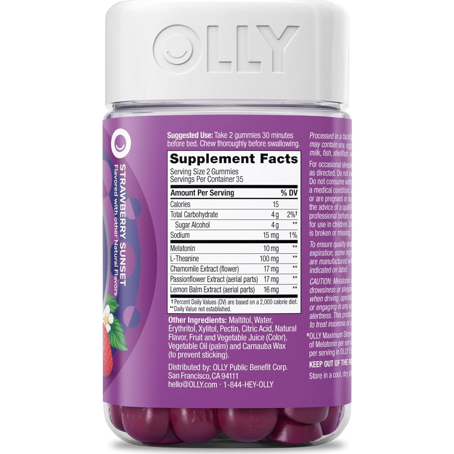 Gominolas para Sueño OLLY 10mg Melatonina Sin Azúcar 70 Conteo