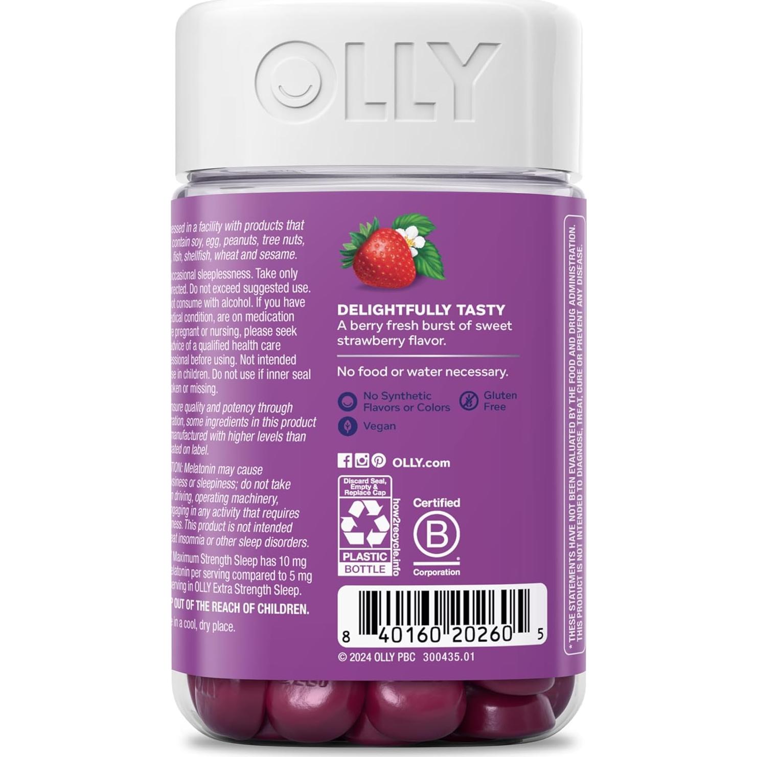 Gominolas para Sueño OLLY 10mg Melatonina Sin Azúcar 70 Conteo