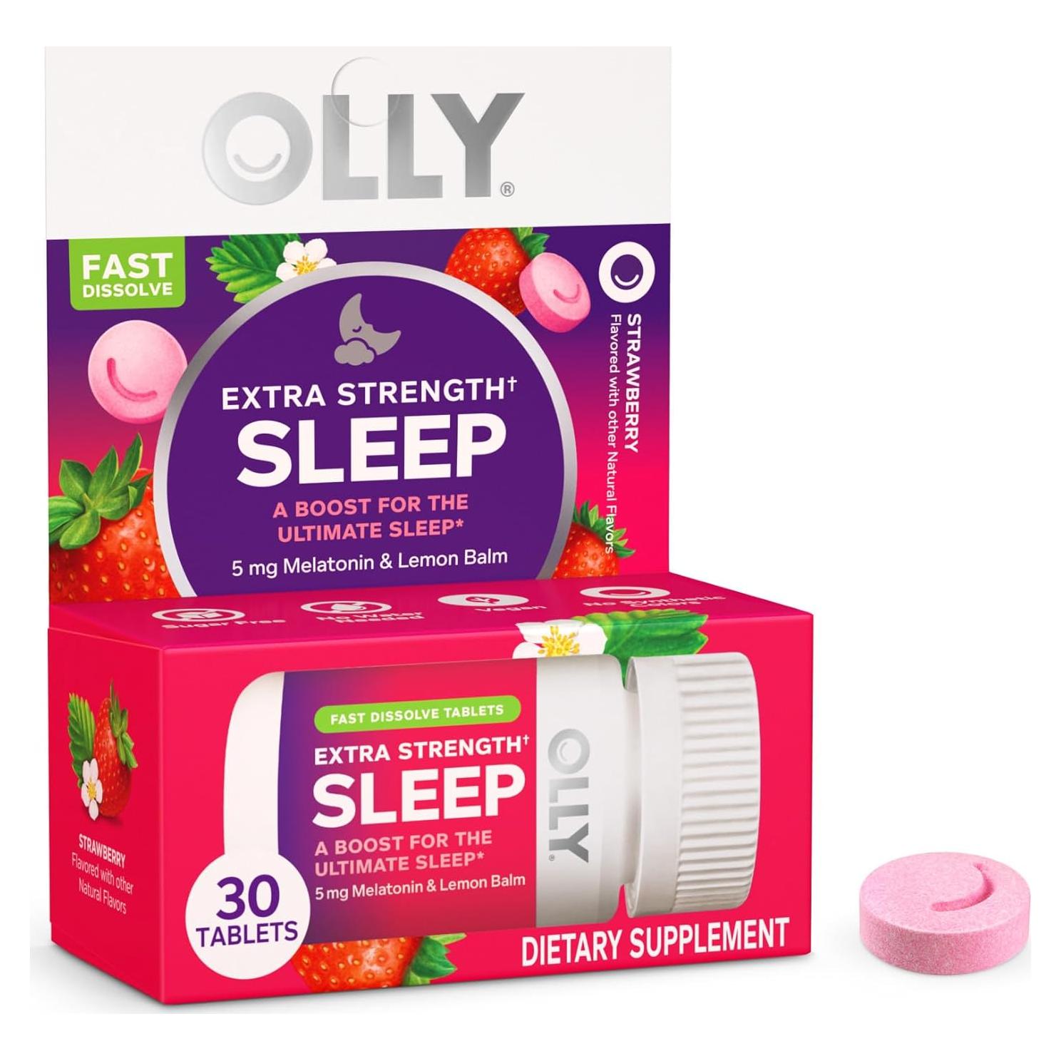 Tabletas de Sueño OLLY Extra Fuertes 5mg Melatonina Sabor Fresa - 30ct
