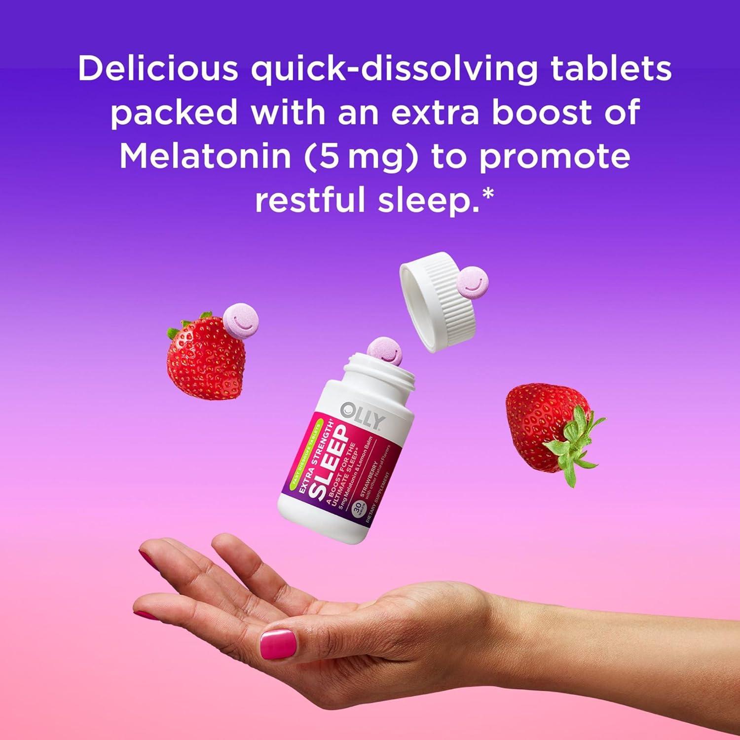 Tabletas de Sueño OLLY Extra Fuertes 5mg Melatonina Sabor Fresa - 30ct