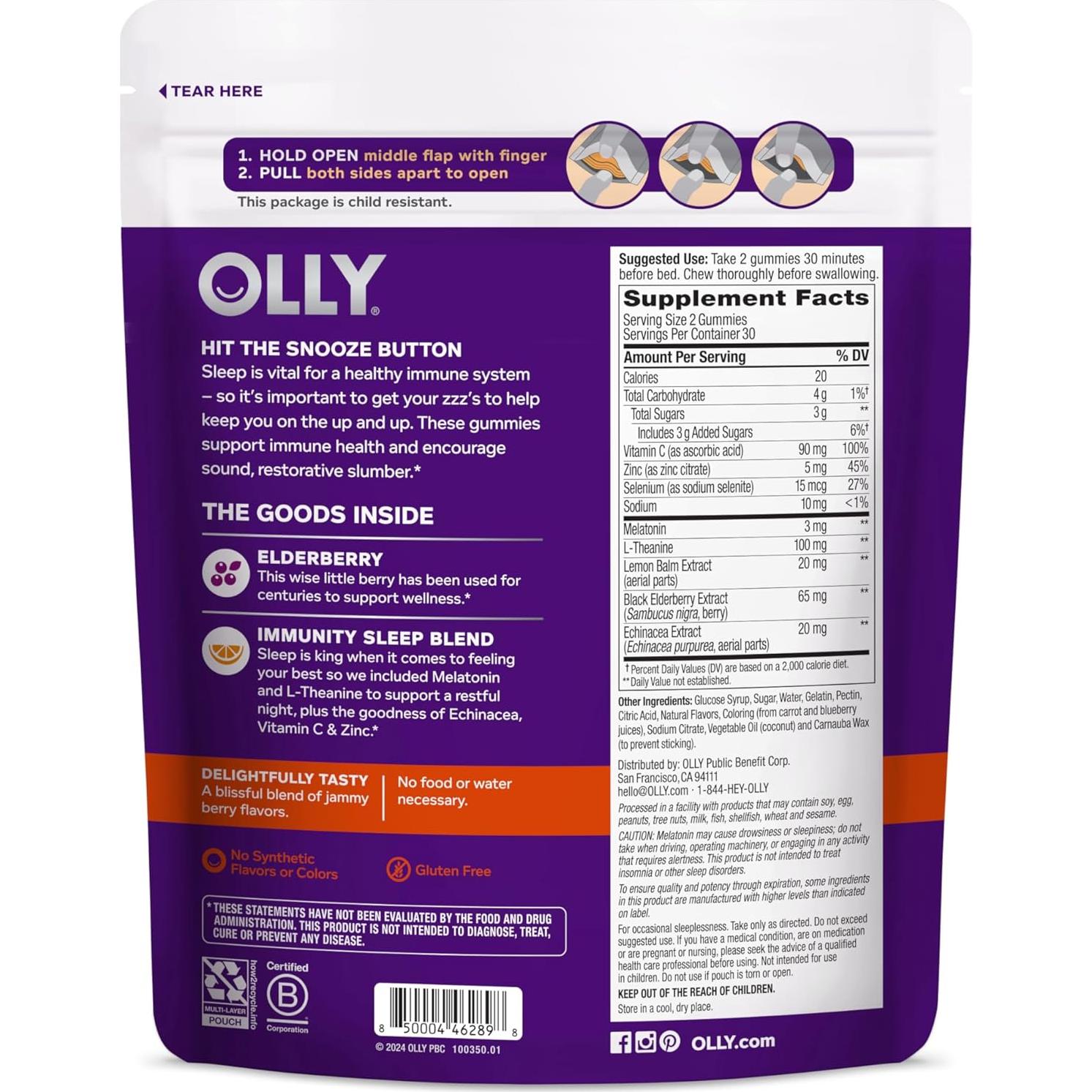 Gomitas OLLY Inmunidad Sueño 60 unidades - Melatonina, Zinc, Vitamina C