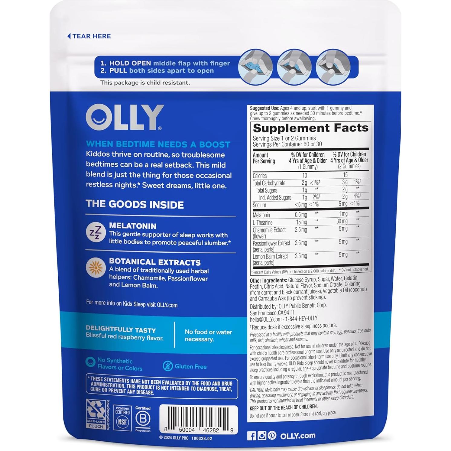 Gominolas OLLY para dormir niños 0.5mg Melatonina Frambuesa - 60 Unidades