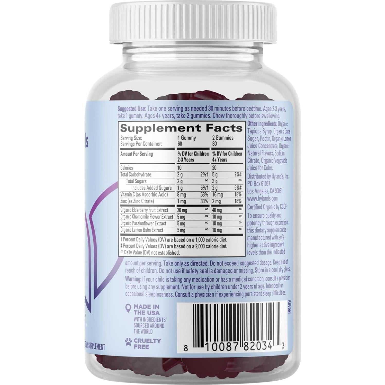 Gomitas Orgánicas para Sueño Hyland's Kids 60 Unidades Sin Melatonina