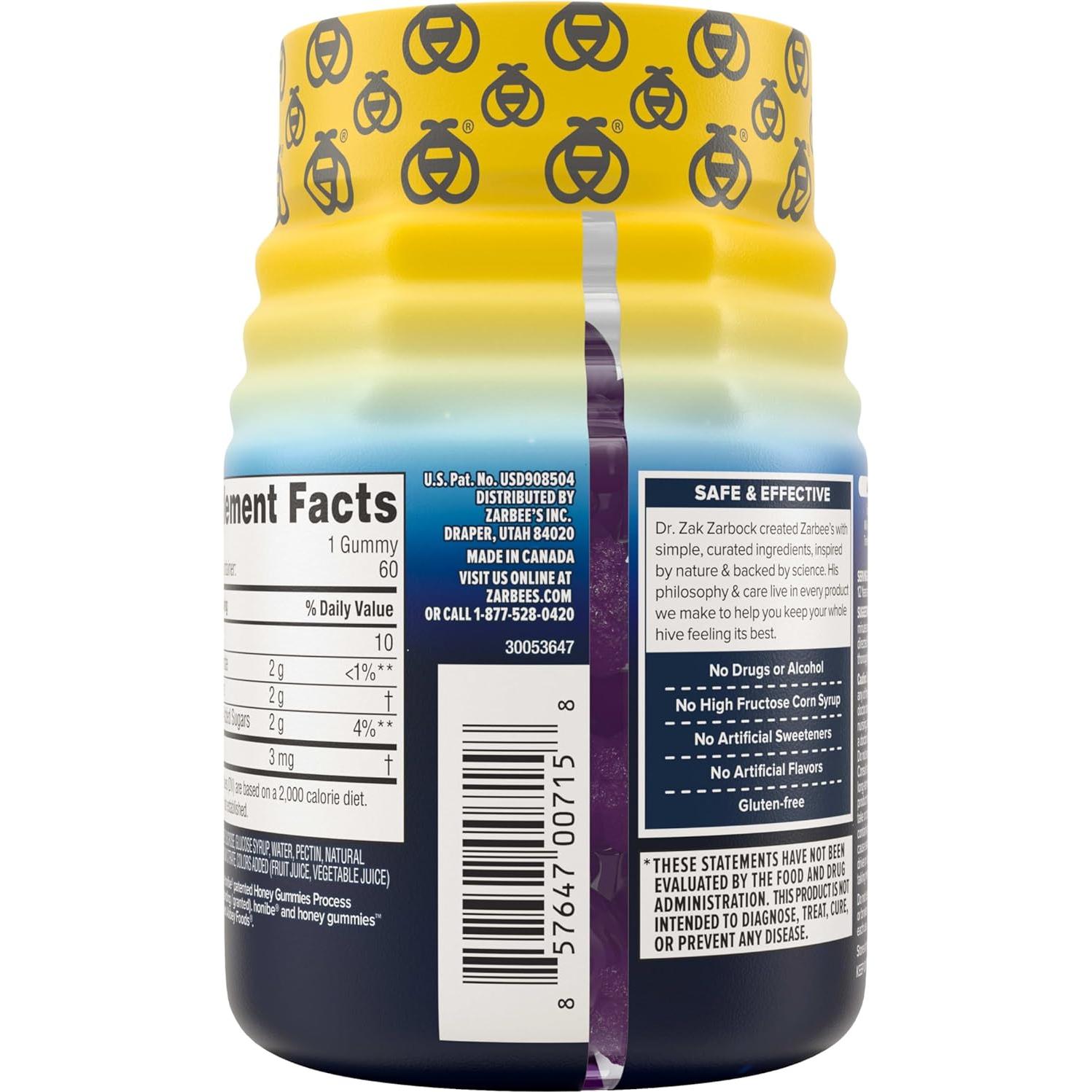 Gomitas de Melatonina Zarbee's 3mg para Dormir 60 Unidades