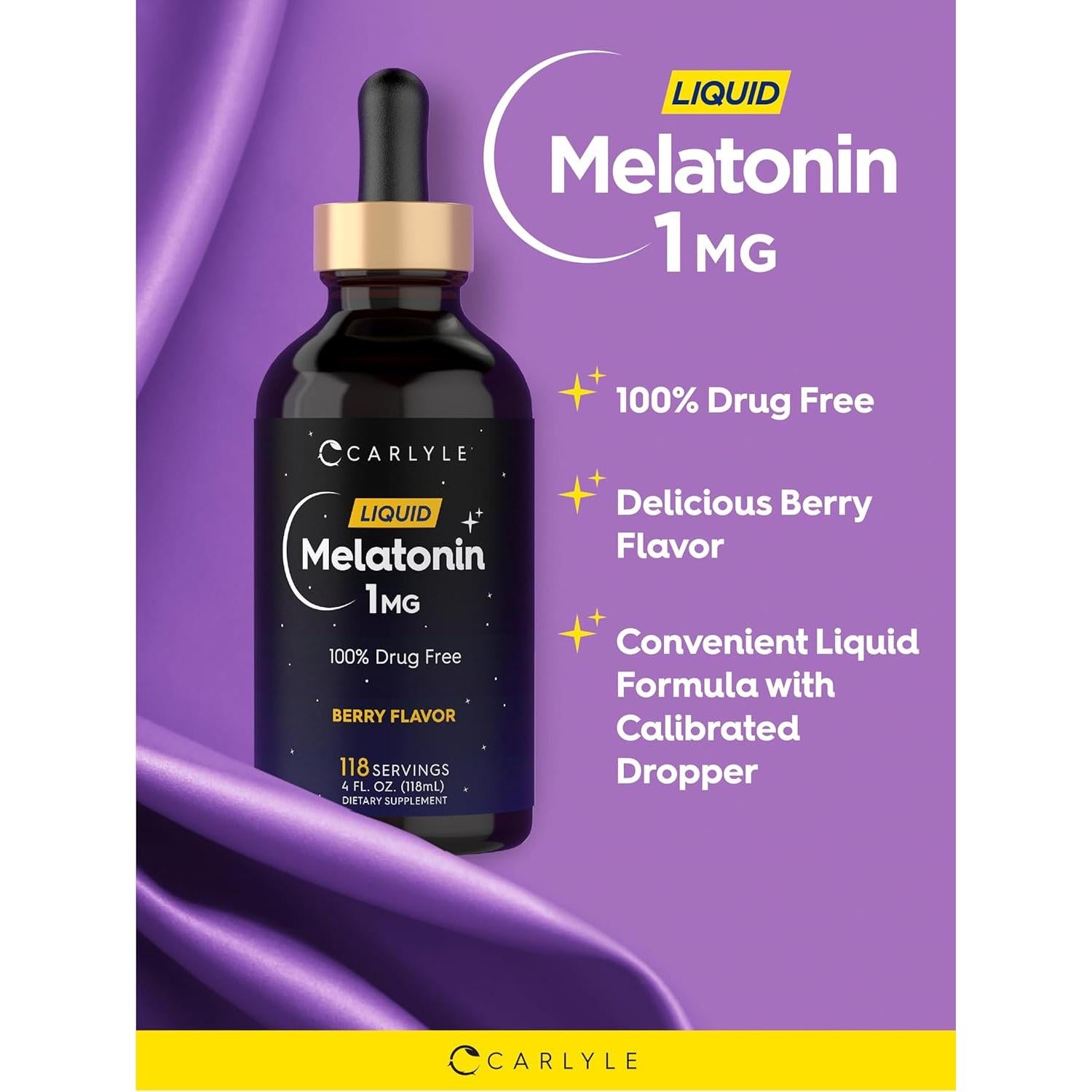 Melatonina Líquida 1mg Carlyle 118.3ml Sabor Baya Suplemento