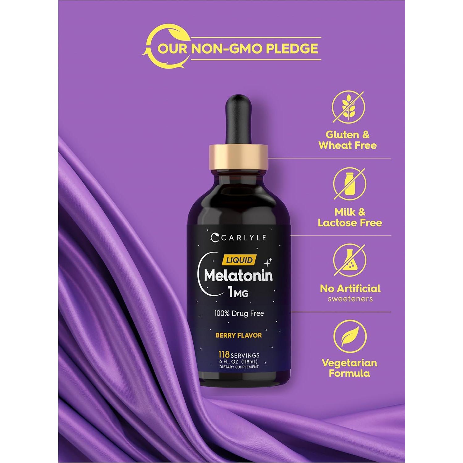 Melatonina Líquida 1mg Carlyle 118.3ml Sabor Baya Suplemento