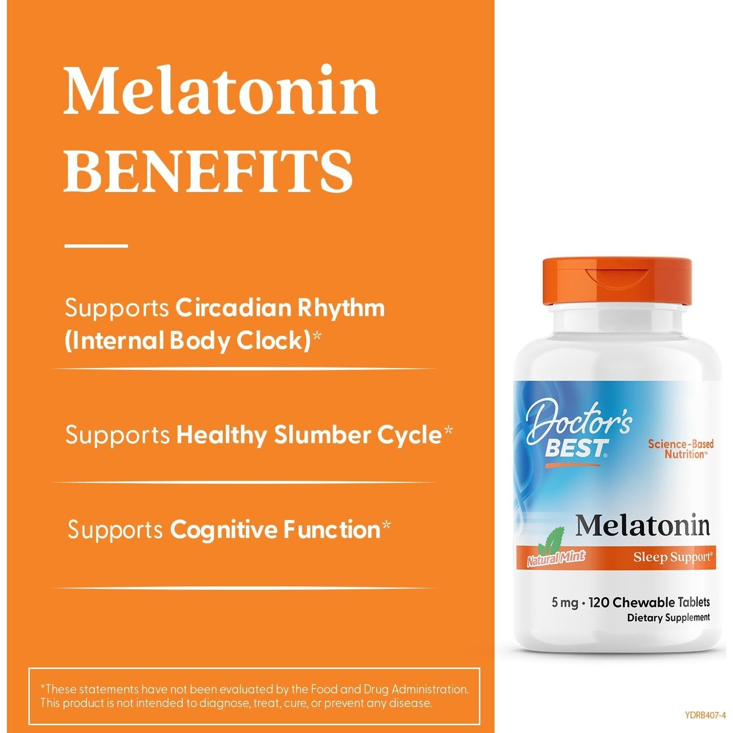 Melatonina Masticable Doctor's Best 120 Tabletas Sabor Menta