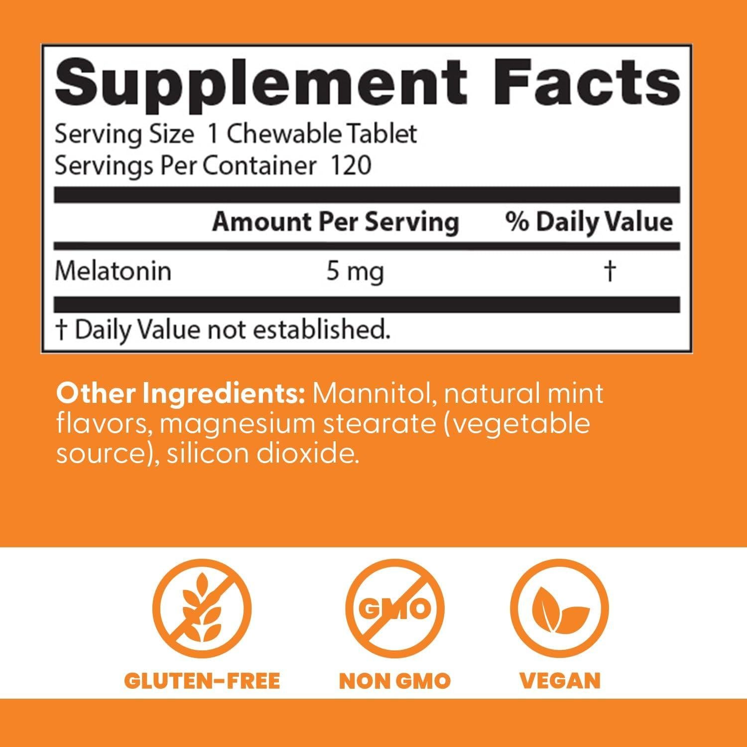 Melatonina Masticable Doctor's Best 120 Tabletas Sabor Menta