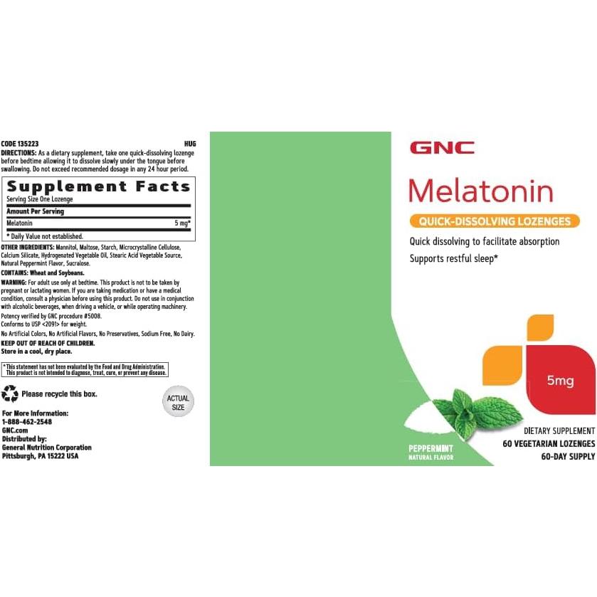 GNC Melatonina 5 mg Pastillas Disolución Rápida Menta 60 Uds