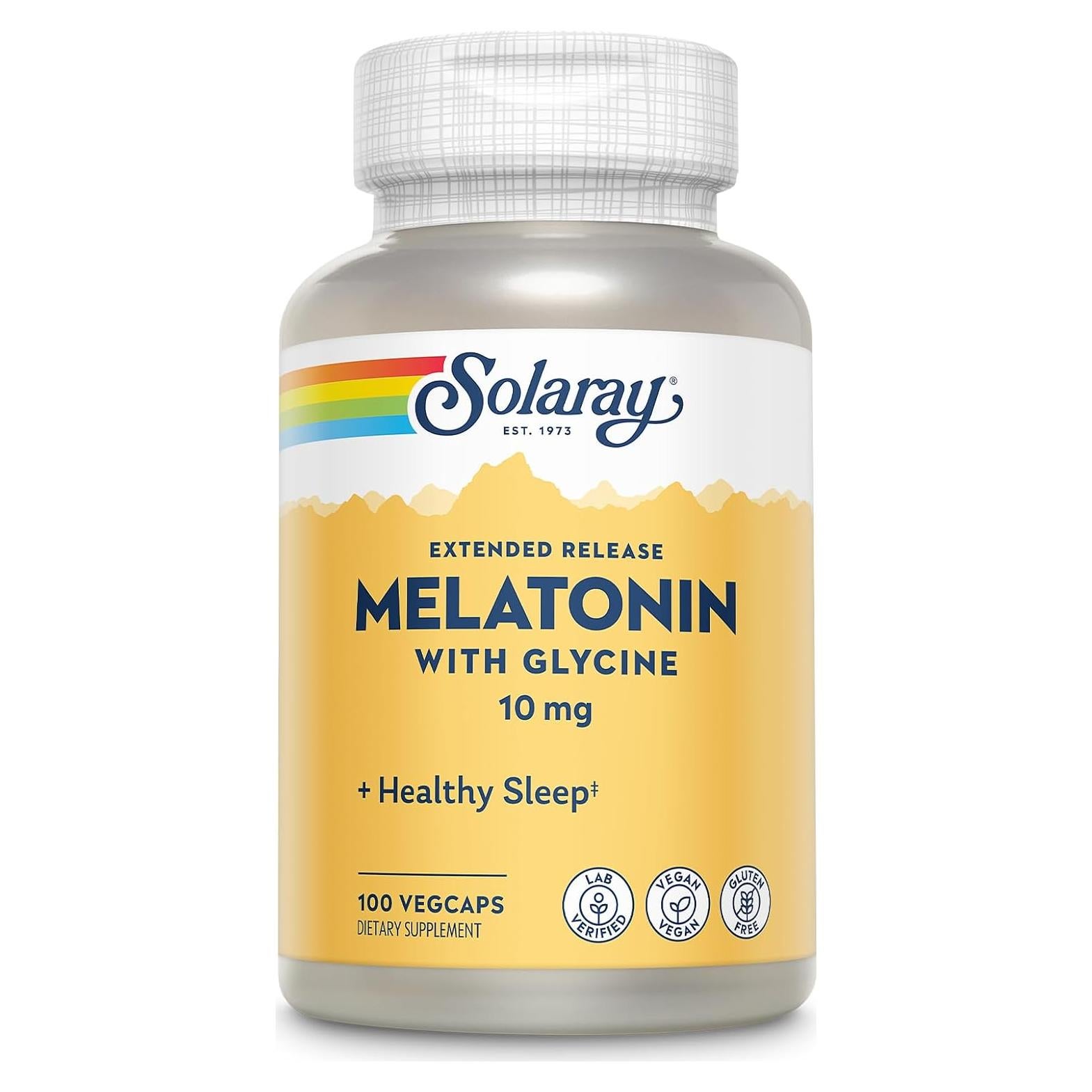 Melatonina 10mg Solaray con Glicina - Liberación Prolongada 100 VegCaps