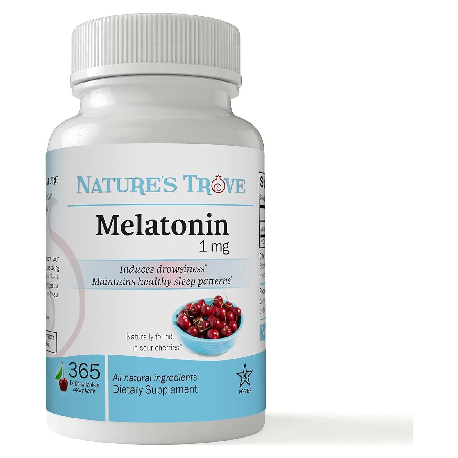Melatonina 1mg Nature's Trove - 365 Tabletas Masticables Cereza