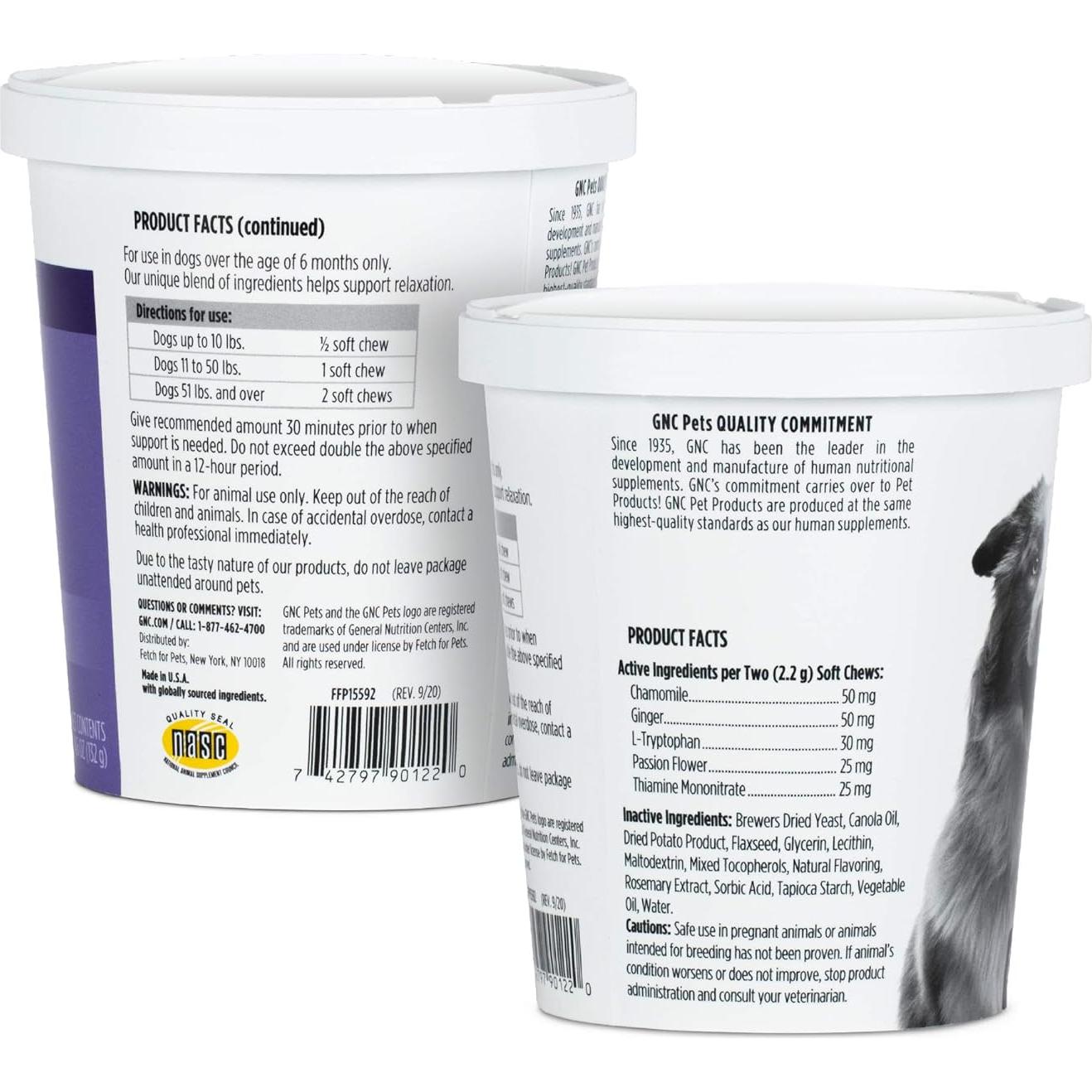 Suplemento Calmante GNC Pets para Perros - 60 Golosinas Sabor Tocino