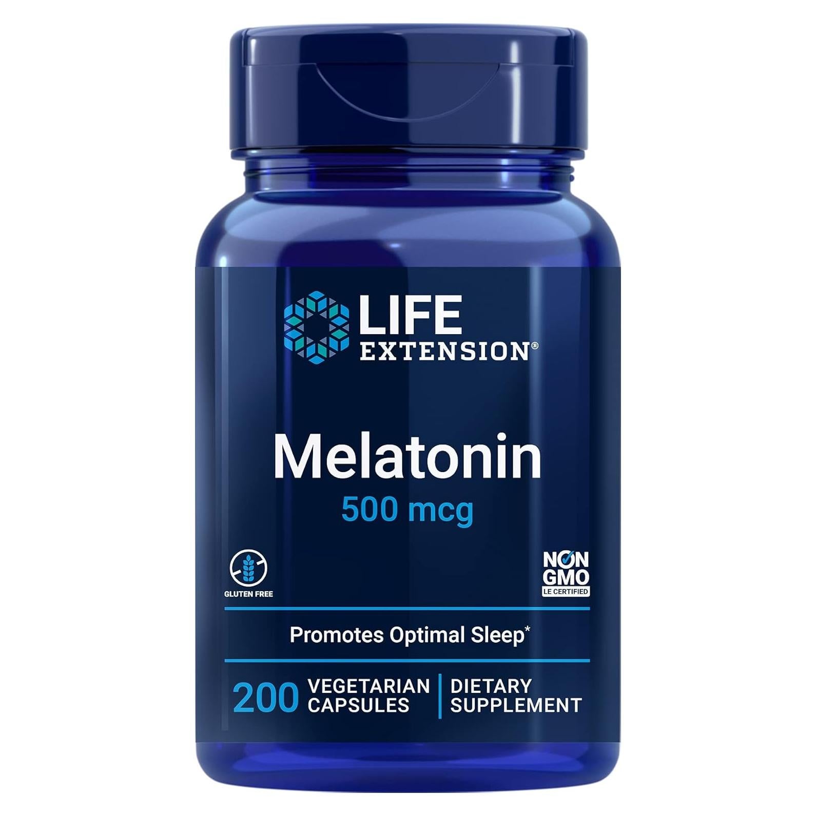 Melatonina Life Extension 500 mcg 200 Cápsulas Vegetarianas