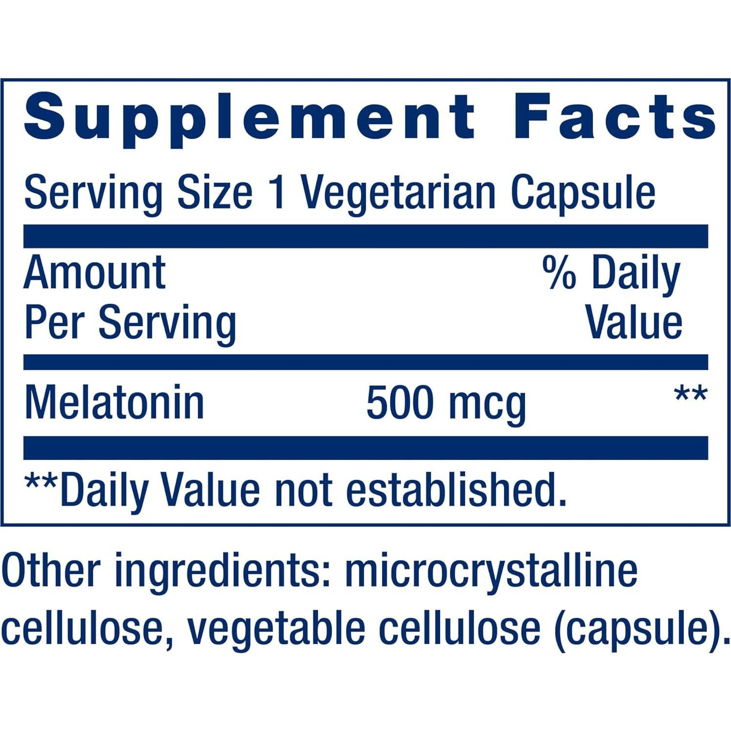 Melatonina Life Extension 500 mcg 200 Cápsulas Vegetarianas