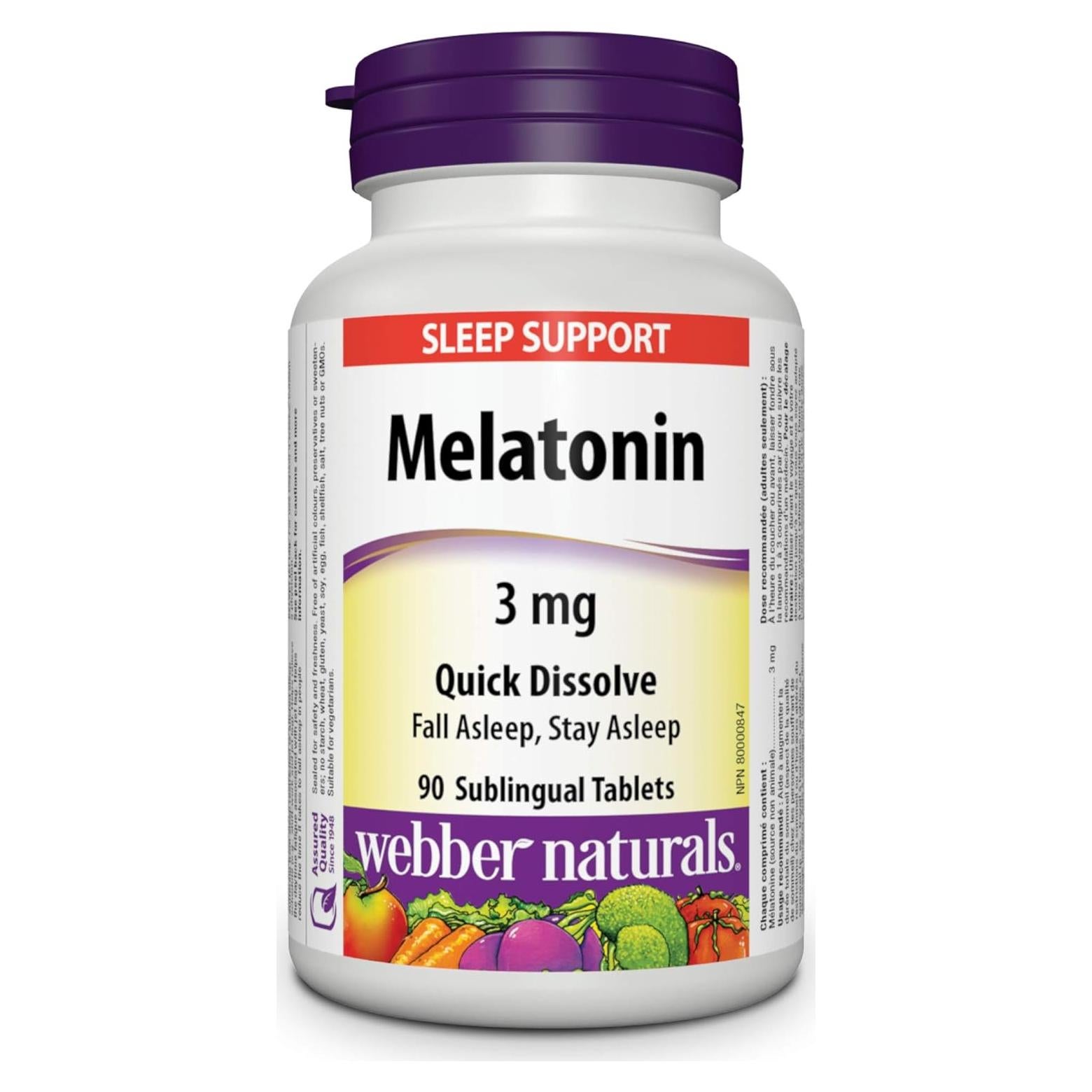 Melatonina 3 mg Webber Naturals 90 Tabletas Sublinguales