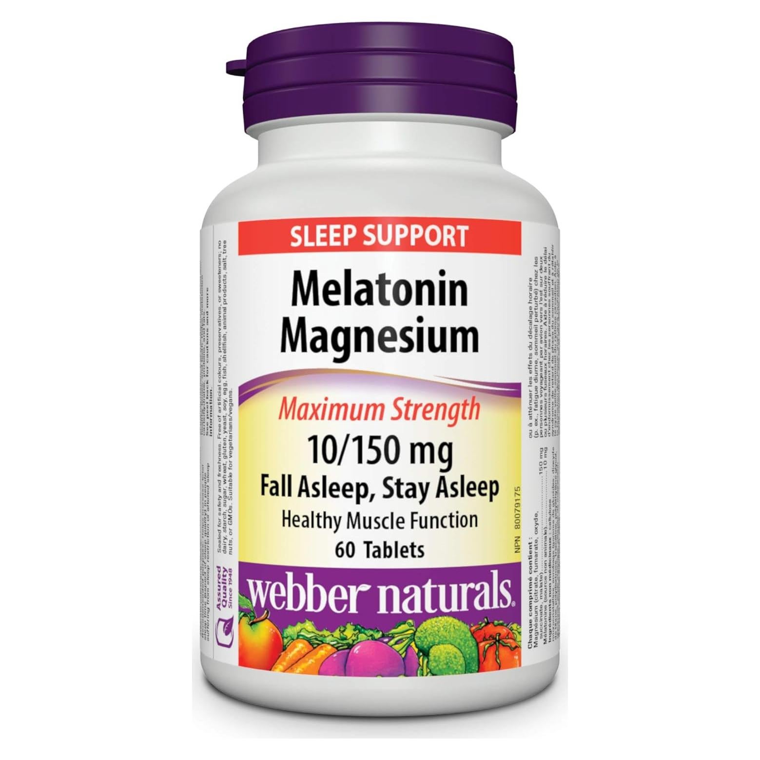 Melatonina 10 mg con Magnesio 150 mg Webber Naturals 60 Tabletas