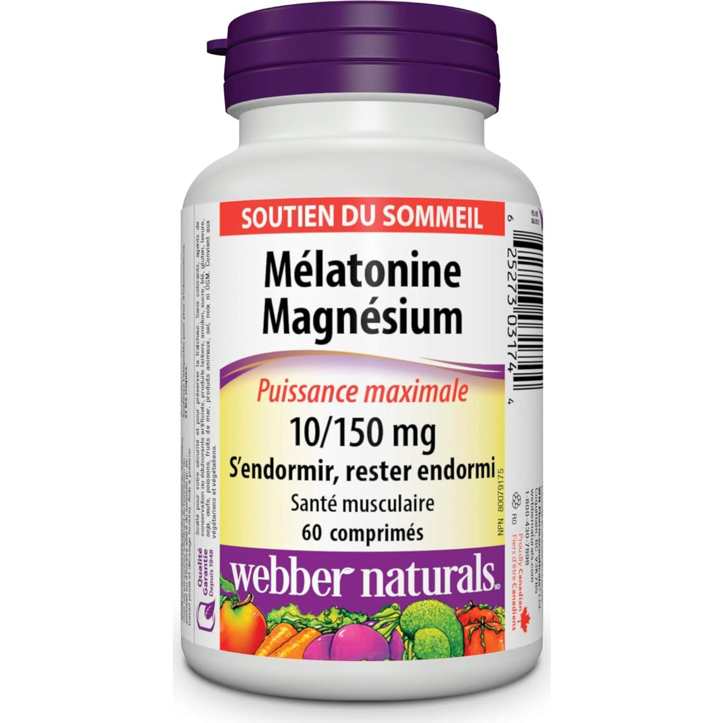 Melatonina 10 mg con Magnesio 150 mg Webber Naturals 60 Tabletas