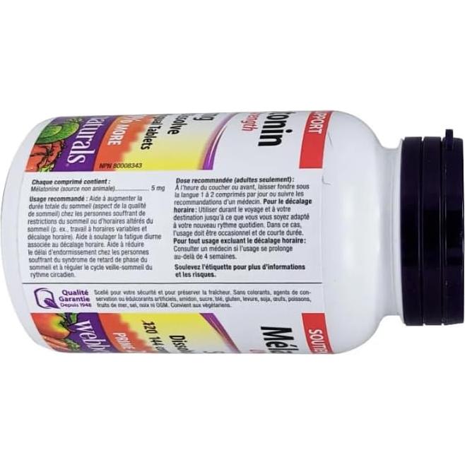 Melatonina Sublingual Webber Naturals 5 mg 144 Tabletas