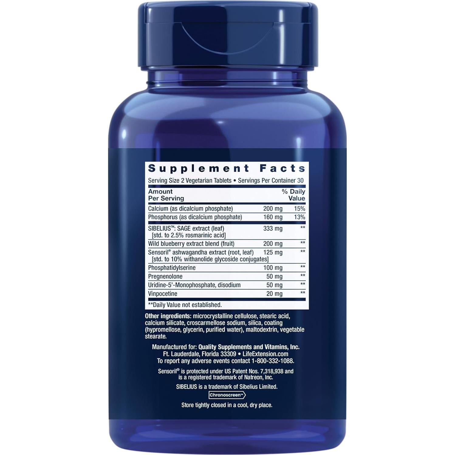 Suplemento Cognitex Elite Pregnenolona Life Extension - 60 Tabletas Vegetarianas para Memoria y Enfoque