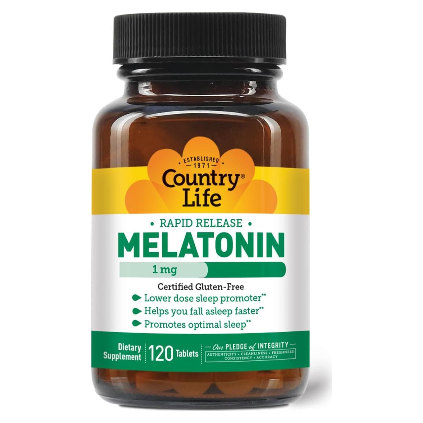 Melatonina 1mg Country Life - Tabletas Rápidas Veganas 120u