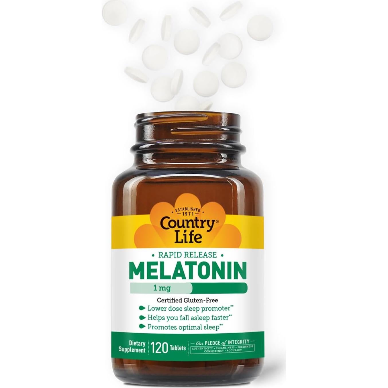 Melatonina 1mg Country Life - Tabletas Rápidas Veganas 120u