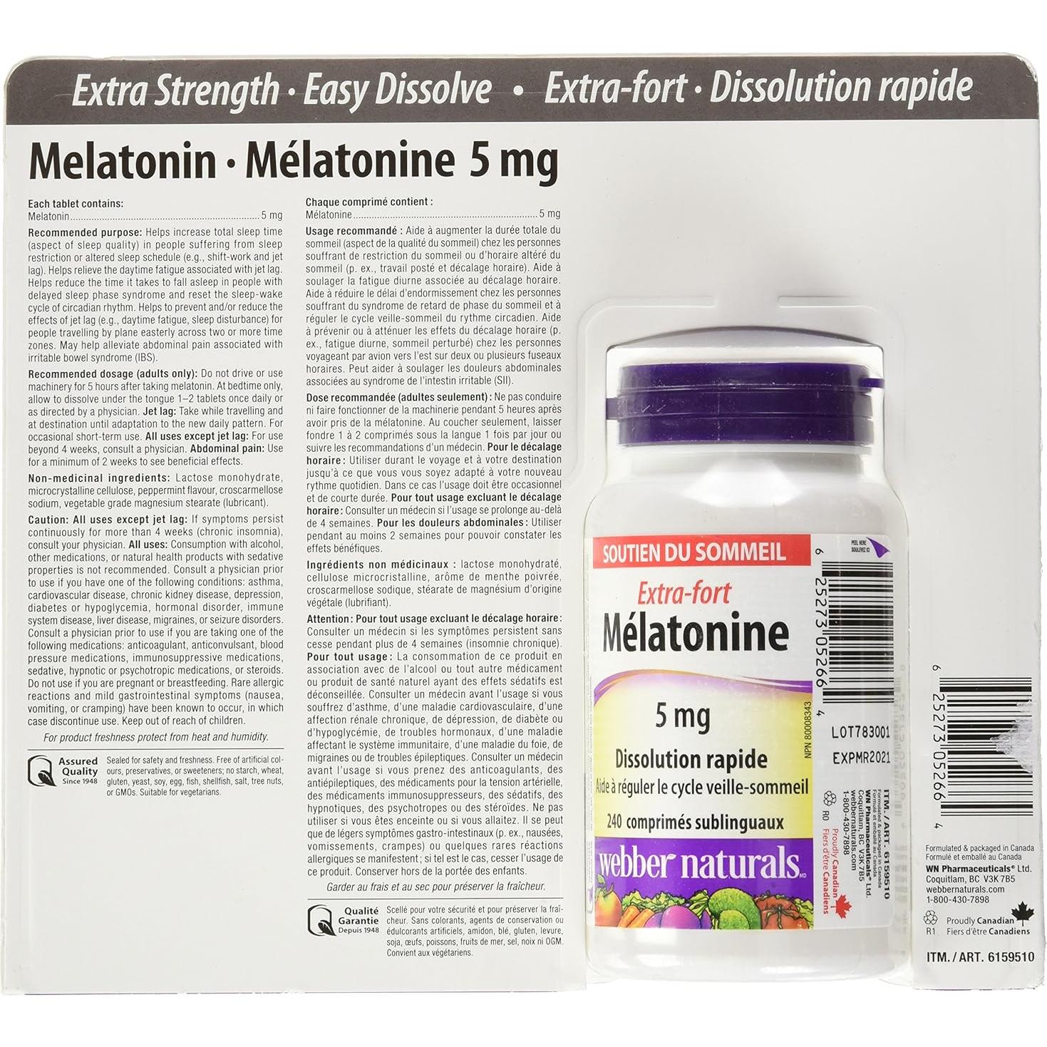 Tabletas de Melatonina Webber Naturals 5 mg - 240 Unidades